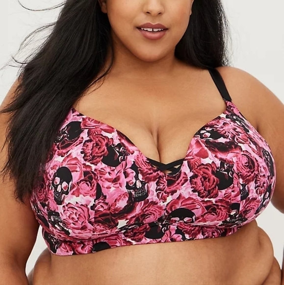 50 C | Torrid | PUSH-UP WIRE-FREE BRA - MICROFIBER ROSE SKULL PINK - Picture 3 of 4